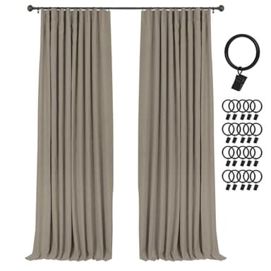 INOVADAY 100% Blackout Curtains for Bedroom, Black Out Curtains 90 Inch Long, Clip Rings Linen Blackout Drapes, Thermal Insulated Room Darkening for Living Room, 2 Panels - Fauxlinen,W50xL90 - Image 1