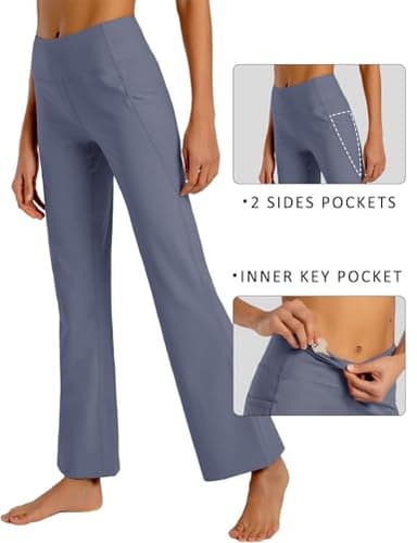 FIRST WAY Buttery Soft Women's Bootcut Yoga Pants Capris with 3 Pockets Lounge Floral Printing Full-Length, Blue Granite L - Image 5