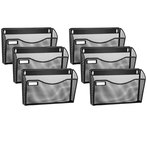 samstar 6 Pack Mesh Wall Mounted File Holder Metal Wall File Pocket Mail Organizer for Office/Home(with Label Panel) - Image 1