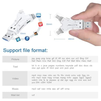 SD Card Reader for iPhone/ipad/Android/Mac/Computer/Camera,4 in1 Micro SD Card Reader Trail Camera Viewer, Portable Memory Card Reader SD Card Adapter for SD and TF Cards(White) - Image 4