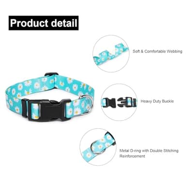 Suredoo Adjustable Dog Collar with Patterns, Ultra Comfy Soft Nylon Breathable Pet Collar for Small Dogs (XS, Blue Daisy) - Image 3