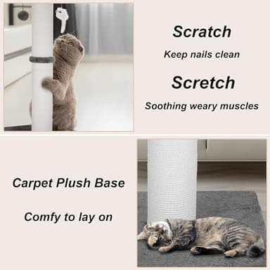 Ahomdoo Cat Scratching Post 34 Inches Heavy Duty and Thicker Cat Scratching Post Sisal Rope with Hanging Ball and Mice Scratching Post for Indoor Cats and Adult(Grey) - Image 7