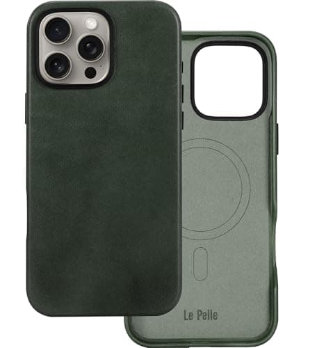 Le Pelle - Handcrafted Premium Italian Leather Case for iPhone 16 Pro - Compatible with Magsafe - Two-Tone Effect with Unique Patina Over Time - Emerald Green - Image 1