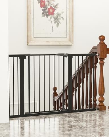 keny 29.7"-51.5" Extra Wide Baby Gate for Stairs, Easy Walk Thru Dog Gate with 21.1" Large Opening Door, Pressured Mounted No Drilling Pet Gate, 30" Tall, Black - Image 6