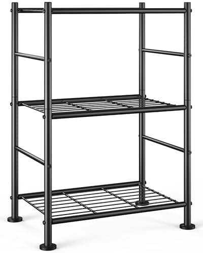 Sakugi Storage Shelves - 3 Tier Shelf Organizer, Sturdy Metal Garage Shelving with Adjustable Leveling Feet, Space-Saving Shelves Organizer for Pantry, Laundry, Kitchen (18" x 12" x 30", Black) - Image 1