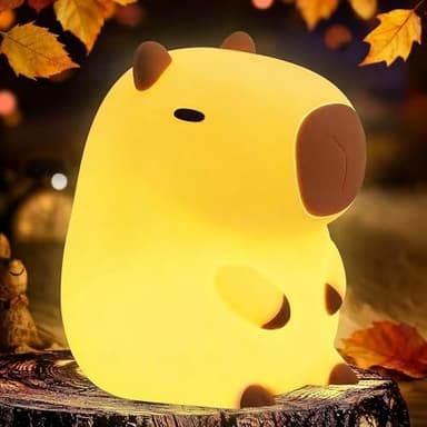 YR YRHH-PET Capybara Cute Night Light, Squishy Capybara Lamp Xmas Gifts Toys, Rechargeable LED Dimmable Silicone Nightlight for Kids, Funny Light Up Capibara, Baby Nursery College Dorm Fall Décor - Image 1