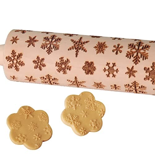 Embossed Rolling Pin, OLETNY Large Wood Textured Roller for Baking, Cookies, Decorative Pattern Rolling Pins, Christmas Gifts for Mother, Grandmother, and Friends (Snowflake) - Image 1