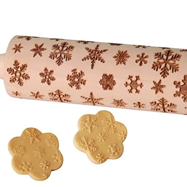 Embossed Rolling Pin, OLETNY Large Wood Textured Roller for Baking, Cookies, Decorative Pattern Rolling Pins, Christmas Gifts for Mother, Grandmother, and Friends (Snowflake) - Image 1