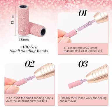 MelodySusie 50 Pcs Nail Drill Bits Small Sanding Bands with 3.1mm Mandrel Bit, 180 Fine Grit Nail File for Acrylic Nails Gel Manicures and Pedicure, Pink - Image 6