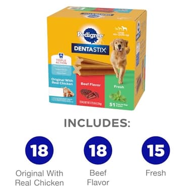 Pedigree Dentastix Large Breed Dog Treats, Original, Beef & Fresh Flavor, 2.73 lb. Variety Pack (51 Treats) - Image 2
