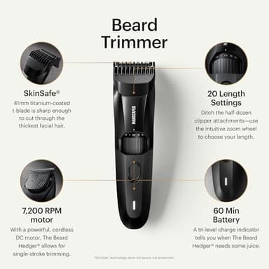 MANSCAPED® The Beard Hedger® Premium Men's Beard Trimmer, 20 Length Adjustable Blade Wheel, Stainless Steel T-Blade for Precision Facial Hair Trimming, Cordless Waterproof Wet/Dry Clipper - Image 2
