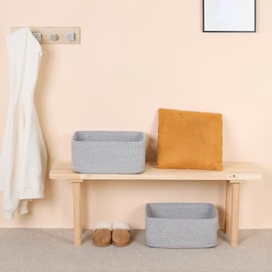 MiniArk Large Storage Baskets for Shelves, Closet Organizers Bins for Clothes Blanket Towels, Baby Nursery, Toy Baskets Box, Woven Rope Baskets, 17 x 13 x 7.5”, 3 Packs Mixed Grey - Image 6