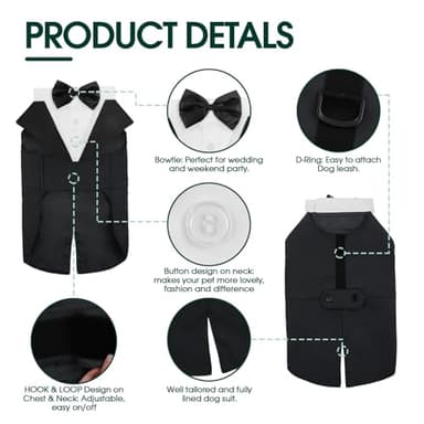 Kuoser Dog Tuxedo Dog Suit and Bandana Set, Dogs Tuxedo Wedding Party Suit, Doggy Prince Bow Tie Shirt Formal Pet Wedding Attire for Small Medium and Large Dogs Golden Retriever Samo Bulldogs - Image 4