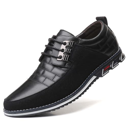 Mens Dress Shoes Black Casual Business Oxford Derby Orthopedic Leather Shoes Simple Lace-up Walk Loafers Flats for Men - Image 1