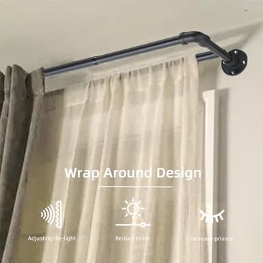 Industrial Double Curtain Rods for Windows 31 to 137 Inch, Adjustable Telescoping 1 Inch Black Double Curtain Rod Set Heavy Duty Blackout Wrap Around Curtain Rod for Living room, Sliding Glass Door - Image 2