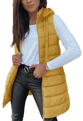 Veatzaer Women Long Vest Solid Color Sleeveless Hood Winter Puffer Vest Outwear - Image 1