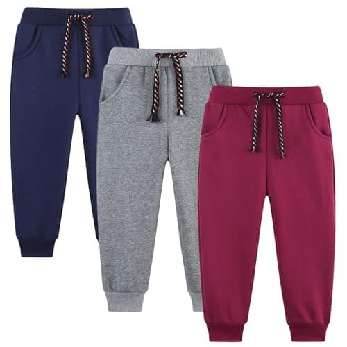 Funnymore Baby Boys Pants Sweatpants,3 Pack Fleece Pull On Jogger Pants Dark Grey/Navy/Burgundy 2t - Image 1