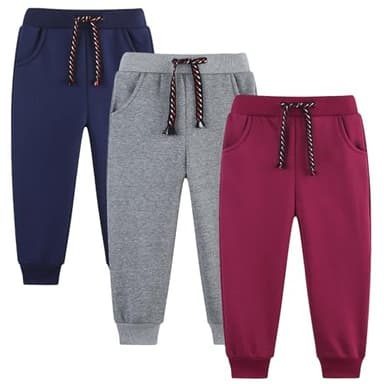 Funnymore Baby Boys Pants Sweatpants,3 Pack Fleece Pull On Jogger Pants Dark Grey/Navy/Burgundy 2t - Image 1