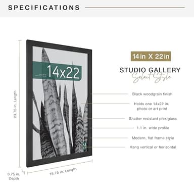 MCS Studio Gallery 14x22 Poster Frame Black Woodgrain, Vertical & Horizontal Wall Hanging Large Picture Frame for Photos, Posters & Art Prints (1-Pack) - Image 3