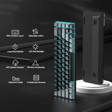 MageGee Portable 60% Mechanical Gaming Keyboard, MK-Box LED Backlit Compact 68 Keys Mini Wired Office Keyboard with Red Switch for Windows Laptop PC Mac - Black/Grey - Image 2