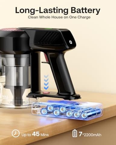 Cordless Vacuum Cleaner, 40Kpa 45Mins Vacuum Cleaners for Home, 8-in-1 Lightweight Stick Vacuum with Powerful Suction, Anti-tangle Wireless Vacuum for Carpet, Tile, Pet Hair, Hardwood Floors, Black - Image 5