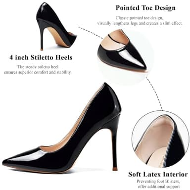 Elisabet Tang Women's High Heels Pumps Closed Pointed Toe Stiletto 4inch Heels Classic Office Special Dressy Wedding Pump Shoes Black 7 - Image 2