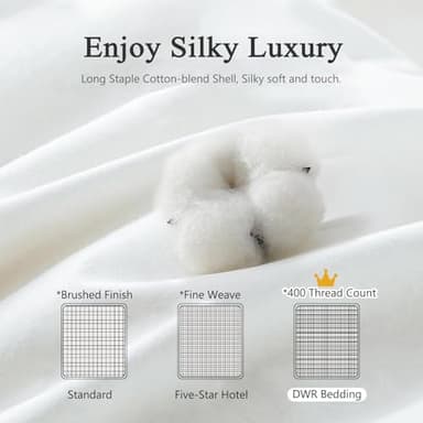 DWR Superior Feather Down Comforter Oversized King Size, Ultra-Soft Rose-Silk Cotton-Blend Fabric, All Season Medium Warmth Bed Duvet Insert(120"x98", White) - Image 3