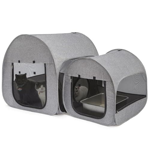 LUCKITTY Portable Cat Playpen, Delivery Room, Enclosure, Postoperative Recovery, House Design for Better Standing, Foldable Pet Tent for Indoor and Outdoor Use, Cat Houses & Condos Dark Gray - Image 1