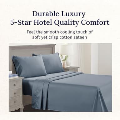 California Design Den California King Sheet Set - 100% Cotton, 600 Thread Count Deep Pocket Cal King Sheet Set, Luxury Soft Hotel-Quality Sheets with Sateen Weave - Pastel Blue - Image 3