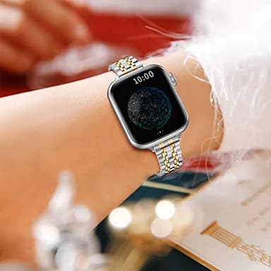 QUNDAXI Gold Apple Watch Band Compatible with Apple Watch 41mm 45mm 42mm 44mm 40mm 38mm Metal stainless steel Watchband suitable for iWatch 9/8/7/6/5/4/3/2/1/SE series Women Luxury strap (38mm 40mm - Image 5
