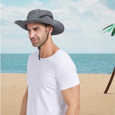 PFFY Sun Bucket Hats for Men Women 3” Wide Brim UPF 50+ Fishing & Beach Hat Grey - Image 8