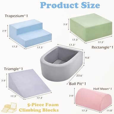 Climbing Toys for Toddlers , Foam Climbing Blocks with Ball Pit for Baby, 5-Piece Soft Toddlers Climbing Toy Indoor,Climbing Crawling Toys Soft Foam Blocks Activity Play Set(Balls not Included) - Image 2