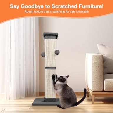 Cat Scratching Post 33 Inch Nature Sisal Scratch Post for Indoor Cats, Large Cat Scratcher Protect Your Furniture, for All Breeds Grey - Image 3