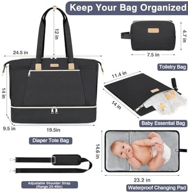 ITIEZY Diaper Tote for Baby - 6Pc Large Mommy Bag with Portable Changing Pad, Waterproof Compartment & Organizer Pouches, Multifunctional Hospital Travel Bag for Mom & Dad - Image 3