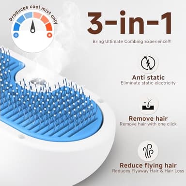 Pet Steam Brush for Dog & Cat - 3-in-1 Steam Grooming Brush for Shedding & Hair Removal - Self Cleaning Spray Comb with Mist for Long Haired Pets - Includes 1*Waterless Shampoo, Blue - Image 2