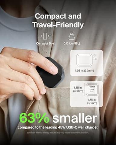 Belkin USB C Charger Block 45W (2 Pack) - USB C Cable Included - PD3.1 PPS Fast Charging - Samsung Galaxy S25, S24, Apple iPhone 17, Air, Pro, Pro Max, Google Pixel 10, Nintendo Switch, etc - Black - Image 3