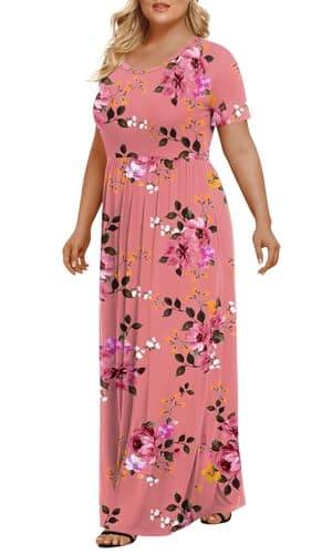 LONGYUAN Women 2025 Summer Short Sleeve Dress Casual Plus Size Maxi Long Dresses with Pockets Fl, 4XL - Image 2