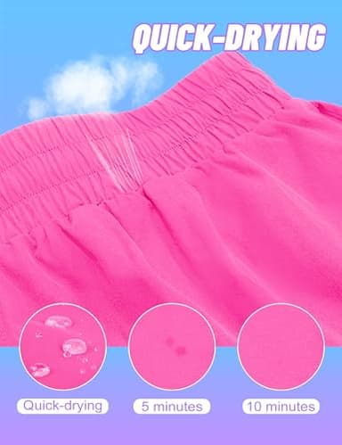 DDOBB High Waisted Running Shorts for Women with Pockets, 2.5" Black Athletic Workout Gym Yoga Spandex Dolphin Elastic Shorts Neon Pink Small - Image 2