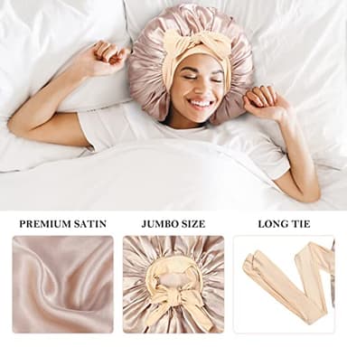 3Pcs Bonnets for Sleeping, Extra Satin Silk Bonnet for Sleeping Women with Tie Band for Curly Hair Jumbo Bonnet Braids - Image 3