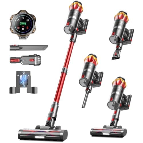 Cordless Vacuum Cleaner, 600W/50KPa/70Mins Vacuum Cleaners for Home, Self-Standing Stick Vacuum with Anti-Tangle Brush & OLED Touch Screen, Vacuum Cleaner for Hardwood Floors and Carpet,Pet Hair,Car