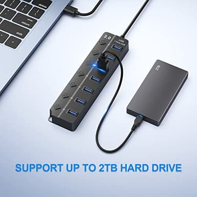 ONFINIO USB Hub 3.0, 7-Port USB Hub Splitter with Individual On/Off Switches and Lights, 3.2ft/1m Long Cable Compatible with MacBook, Laptop, Surface Pro, PS4, PC, Flash Drive, Mobile HDD - Image 4