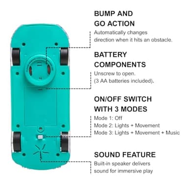 ArtCreativity Light Up Transparent Sensory Car Toy for Kids, 1PC, Bump and Go Toy Car with Colorful Moving Gears, Music, and LED Effects, Easter Toys for Toddlers, Great Birthday Gift Idea - Image 3