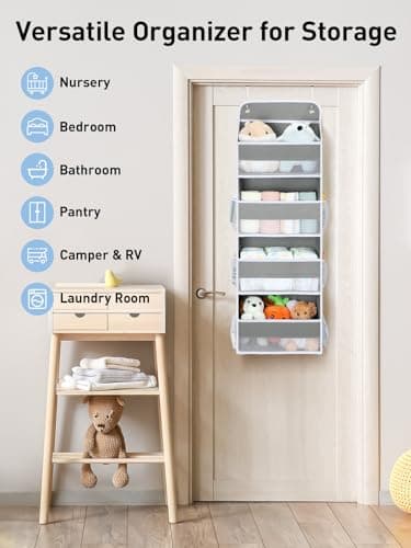 Yecaye 1 Pack Over the Door Organizer, 35.2lbs Load Toy Stuffed Animal Storage, Swing-proof Hanging Bathroom Organizers and Storage for Nursery Newborn Baby Essential Stuff Dorm Room Essentials - Image 5