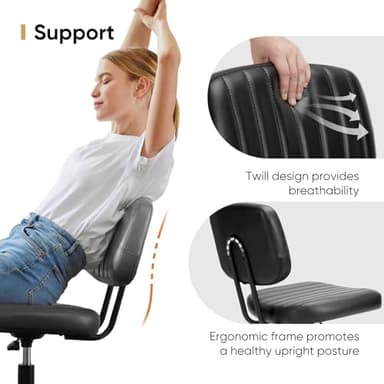 DUMOS Small Armless Home Desk Chair with Low Back Lumbar Support, Height Adjustable PU Leather Computer Task Chair with 360° Swivel Wheels, for Small Space, Kids and Adults, New Black - Image 5