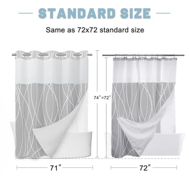 LXBNI No Hook Light Grey Striped Shower Curtain with Snap in Fabric Liner Set - Hotel Shower Curtain and Liner Set with See Through Mesh Top Window,Machine Washable, 71x74 INCH - Image 6