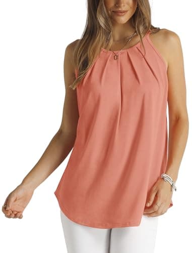 WIHOLL Loose Tank Tops for Women Casual Summer Camisole Halter Tops Curved Hem Coral S - Image 4