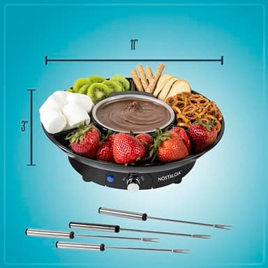 Nostalgia Electric Fondue Party Set – 10 oz Melting Pot, 4 Roasting Forks, & Detachable Serving Tray – Melted Cheese, Chocolate, or Dessert – Perfect for Gifts, Parties, Date Night – Black - Image 5
