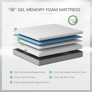 Novilla Queen Mattress, 10 Inch Gel Memory Foam Queen Size Mattress for Cool Night & Pressure Relief, Medium Plush Bed Mattresses, Bliss - Image 2