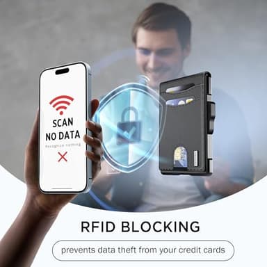 umoven Wallet for Men - Pop Up Case, Cash Slot, and Credit Card Slot - Slim Aluminum Wallet with RFID Blocking, Minimalist Leather Wallet Front Pocket with ID Window (Black) - Image 7