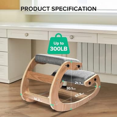 Kneeling Chair Ergonomic Posture Chair, Wood Adjustable Rocking Knee with Soft Padding, Natural Relief for Neck or Back Pain for Home Office, Max Load 300 lb - Image 8